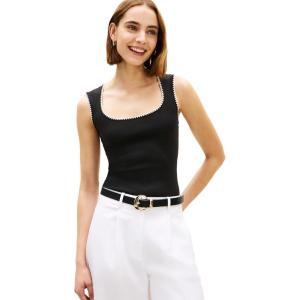 Tommy Hilfiger Womens Cotton Sleeveless Scoop Neck Tank with Collar Design(Black)