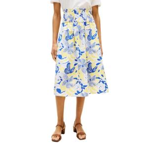 Tommy Hilfiger Womens Cotton Smocked Pull on Midi Skirt(Spring Garden Blue Orbit/Citronella)
