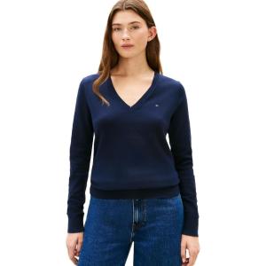 Tommy Hilfiger Womens Cotton V Neck Sweater Knit Sweater Pullover(Dark Night Navy)