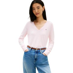 Tommy Hilfiger Womens Cotton V Neck Sweater Knit Sweater Pullover(Light Pink)