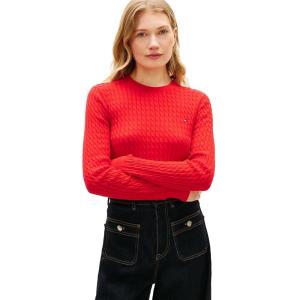 Tommy Hilfiger Womens Fine Gauge Cable Knit Crew Neck Sweater Lightweight Pullover(Fireworks)