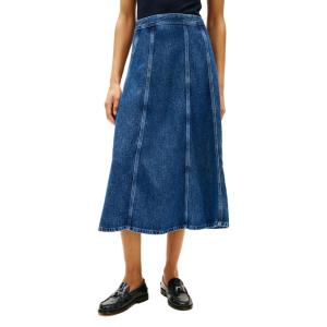 Tommy Hilfiger Womens High Waist Denim Flared Midi Skirt with Zipper(Ray)