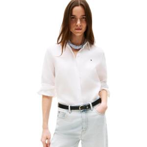 Tommy Hilfiger Womens Lightweight Linen Long Sleeve Button Down Shirt in Relaxed Fit Linen Blouse(Optic White)