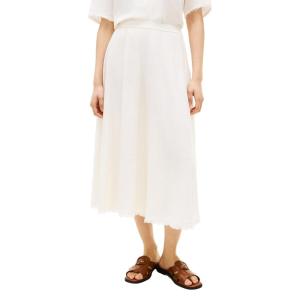 Tommy Hilfiger Womens Lightweight Linen Midi Skirt with Elastic Waist and Pockets(Ivory Silk)