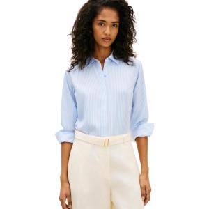 Tommy Hilfiger Womens Lightweight Long Sleeve Button Down Shirt in Regular Fit with Cuff Detail(Classic Ithaca Mid Blue)