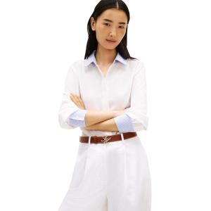 Tommy Hilfiger Womens Lightweight Long Sleeve Button Down Shirt in Regular Fit with Cuff Detail(Ecru)