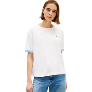 Tommy Hilfiger Womens Lightweight Short Sleeve Cotton Crew Neck T-Shirt with Back Detail and Tie Closure(Ecru)