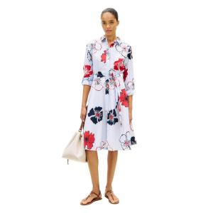Tommy Hilfiger Womens Long Sleeve Floral Cotton Shirt Dress Business Casual Dress(Ithaca Poppy Print)