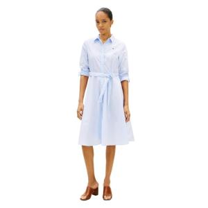 Tommy Hilfiger Womens Long Sleeve Striped Cotton Shirt Dress Business Casual Dress(Classic Ithaca White Vessel Blue)