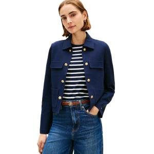 Tommy Hilfiger Womens Open Front Jacket Button Down Long Sleeve Business Casual Jacket(Dark Night Navy)