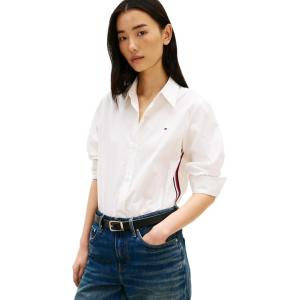 Tommy Hilfiger Womens Oxford Long Sleeve Button Down Shirt in Regular Fit with Side Detail(Ecru)