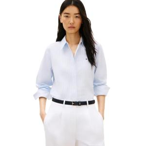 Tommy Hilfiger Womens Oxford Long Sleeve Button Down Shirt in Regular Fit(Classic Ithaca White Vessel Blue)