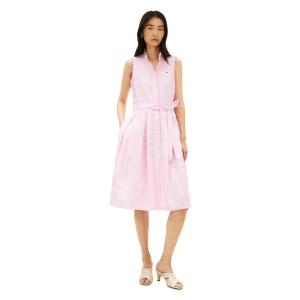 Tommy Hilfiger Women’s Poplin Frill Sleeveless Shirt Dress(Classic Ithaca White Rose Petal)