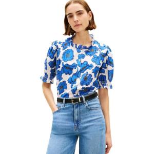 Tommy Hilfiger Womens Short Sleeve Button Down Blouse with Puff Sleeve, Women’s Button Down Shirts(Pop Art Floral Ecru)