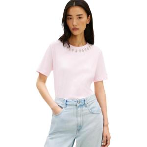 Tommy Hilfiger Womens Short Sleeve Cotton Crew Neck T-Shirt with Collar Embellishment(Light Pink)