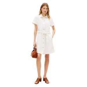 Tommy Hilfiger Womens Short Sleeve Cotton Denim Shirt Dress with Waist Tie Detail(Optic White)