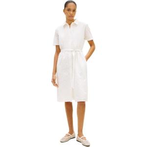 Tommy Hilfiger Womens Short Sleeve Cotton Eyelet Dress with Waist Tie Detail(Ecru)