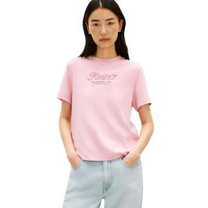 Tommy Hilfiger Womens Short Sleeve Cotton Graphic Logo Crew Neck T-Shirts(Bonita Pink)