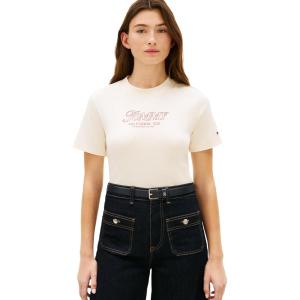 Tommy Hilfiger Womens Short Sleeve Cotton Graphic Logo Crew Neck T-Shirts(Calico)
