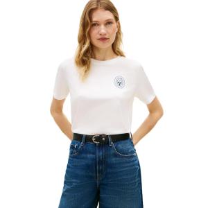 Tommy Hilfiger Womens Short Sleeve Cotton Graphic Logo Crew Neck T-Shirts(Ecru)