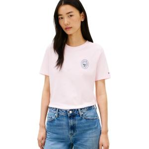 Tommy Hilfiger Womens Short Sleeve Cotton Graphic Logo Crew Neck T-Shirts(Light Pink)