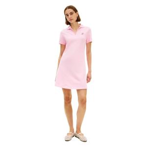 Tommy Hilfiger Womens Short Sleeve V Neck Polo Dress Casual Tennis Dress with Script Logo(Classic Pink)