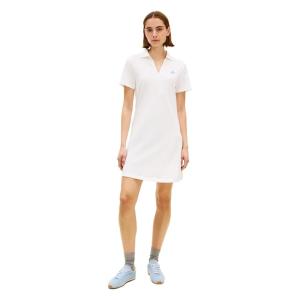 Tommy Hilfiger Womens Short Sleeve V Neck Polo Dress Casual Tennis Dress with Script Logo(Ecru)