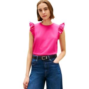 Tommy Hilfiger Womens Sleeveless Cotton Crew Neck T-Shirts with Flutter Sleeve(Pink Perfection)