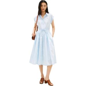 Tommy Hilfiger Women’s Sleeveless Cotton Striped Shirt Midi Dress with Elastic Waist(Banker Stripe Vessel Blue / White)