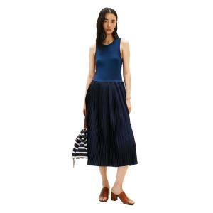 Tommy Hilfiger Womens Sleeveless Midi Tank Dress Pleated a Line Dress(Dark Night Navy)