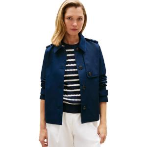 Tommy Hilfiger womens Lightweight Short Trenchcoat With Pockets and Embroidered Flag Logo(Dark Night Navy)