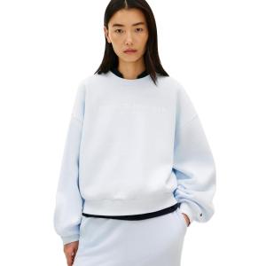 Tommy Hilfiger womens Medium Weight Crew Neck Sweatshirt Pullover With Logo(Keepsake Blue)