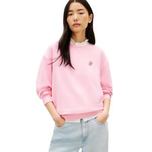 Tommy Hilfiger womens Medium Weight Crew Neck Sweatshirt Pullover With Monogram Logo(Classic Pink)