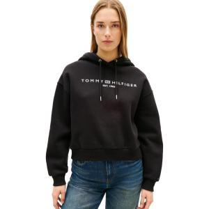 Tommy Hilfiger womens Medium Weight Hoodie Sweatshirt Pullover With Logo(Black)