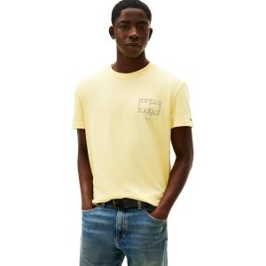Tommy Jeans Men’s Short Sleeve Cotton Graphic T-Shirts with Printed Sprayed Back Graphic(Citronella)