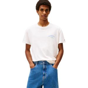 Tommy Jeans Men’s Short Sleeve Cotton Graphic T-Shirts with Printed Stacked Back Graphic(Ancient White)