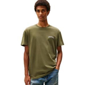 Tommy Jeans Men’s Short Sleeve Cotton Graphic T-Shirts with Printed Stacked Back Graphic(Dark Greenery)