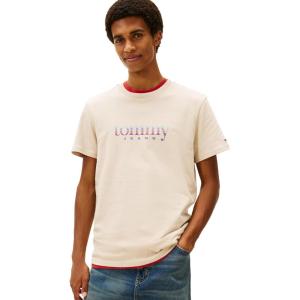 Tommy Jeans Men’s Short Sleeve Cotton Graphic T-Shirts with Signature Printed Archival Graphic(Gulf Sand)