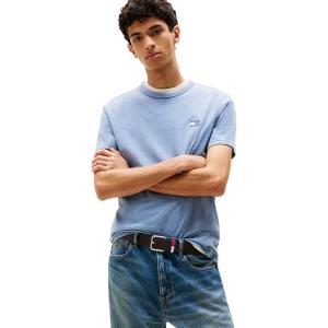Tommy Jeans Mens Short Sleeve Cotton Graphic T-Shirts(Blue Moment Heather Tonal)