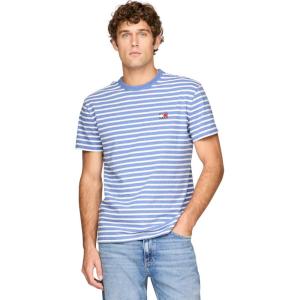 Tommy Jeans Mens Short Sleeve Cotton Graphic T-Shirts(Tempo Blue / Ecru)