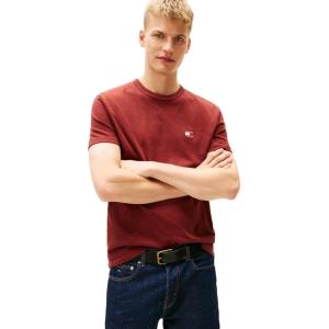 Tommy Jeans Mens Short Sleeve Cotton Graphic T-Shirts(Terracotta Red Heather)