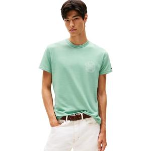 Tommy Jeans Men’s Short Sleeve Cotton T-Shirts with Basketball Graphic(Cloudy Jade)