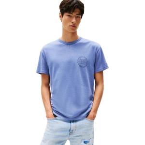 Tommy Jeans Men’s Short Sleeve Cotton T-Shirts with Basketball Graphic(Soft Sapphire)