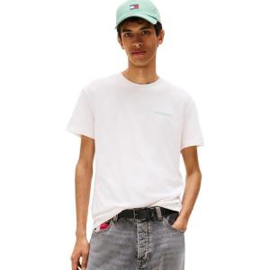 Tommy Jeans Men’s Short Sleeve Cotton T-Shirts with Blurred Printed Back Graphic(Ancient White)