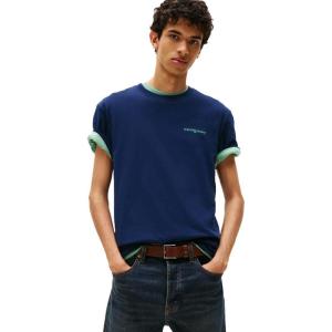 Tommy Jeans Men’s Short Sleeve Cotton T-Shirts with Blurred Printed Back Graphic(Dark Night Navy)
