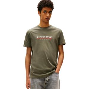 Tommy Jeans Men’s Short Sleeve Cotton T-Shirts with Printed Two-Tone Logo Graphic(Pewter Green)