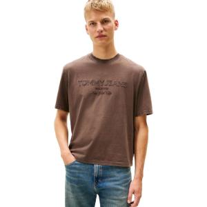 Tommy Jeans Men’s Short Sleeve Solid Cotton Graphic T-Shirts with Tonal Embroidered Logo(Black Walnut)