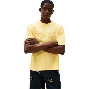 Tommy Jeans Men’s Short Sleeve Solid Cotton Graphic T-Shirts with Tonal Embroidered Logo(Citronella)