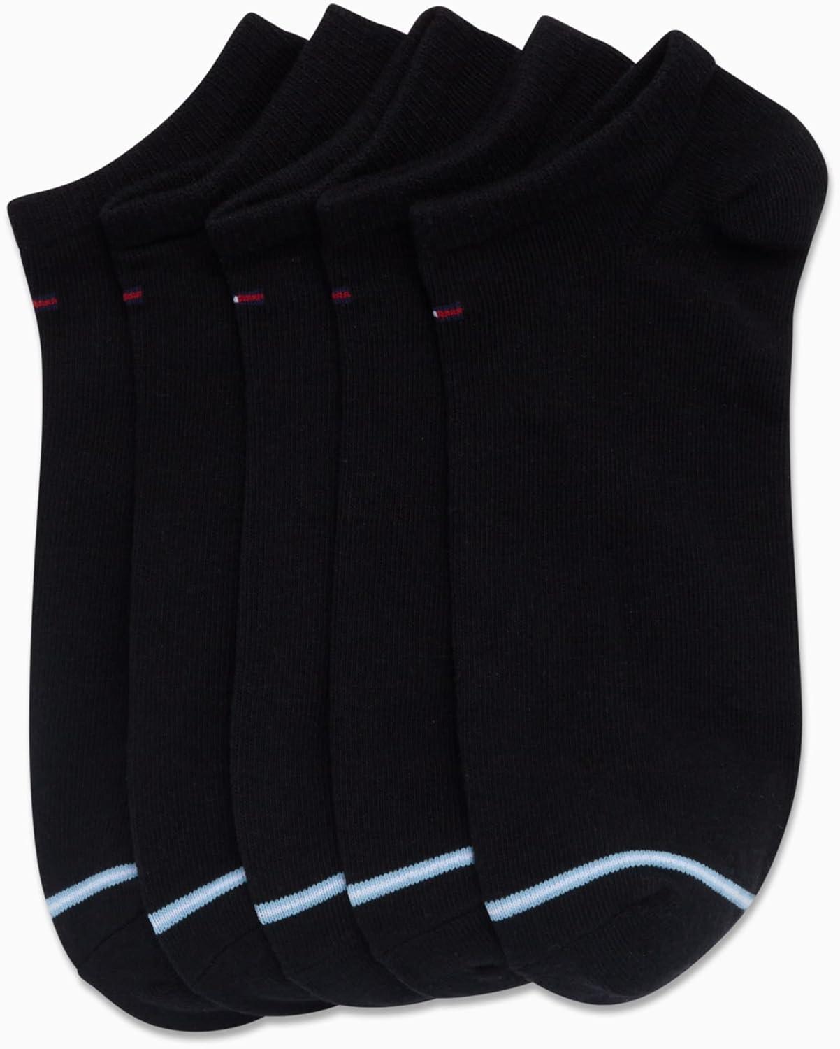 imageTommy Hilfiger Mens Ankle Socks 5 Pack6 Pack Cotton Blend Moisture Wicking Low Cut Mens Athletic Socks with Arch SupportBlack 5pk