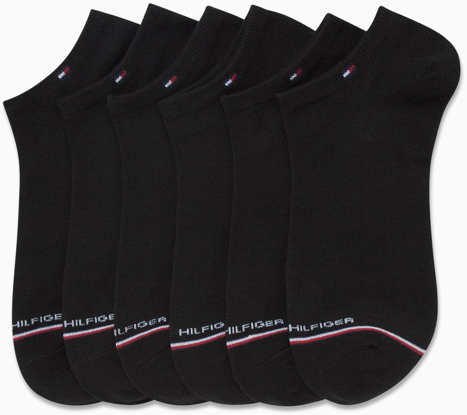 imageTommy Hilfiger Mens Ankle Socks 5 Pack6 Pack Cotton Blend Moisture Wicking Low Cut Mens Athletic Socks with Arch SupportBlack Stripe 6pk